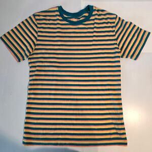 George Striped T-Shirt XS Retro Teal Pink Yellow Skater Tee 90s Style